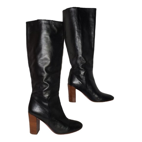 Lands' End Shoes Lands End Black Leather Tall Boots High Heel 8